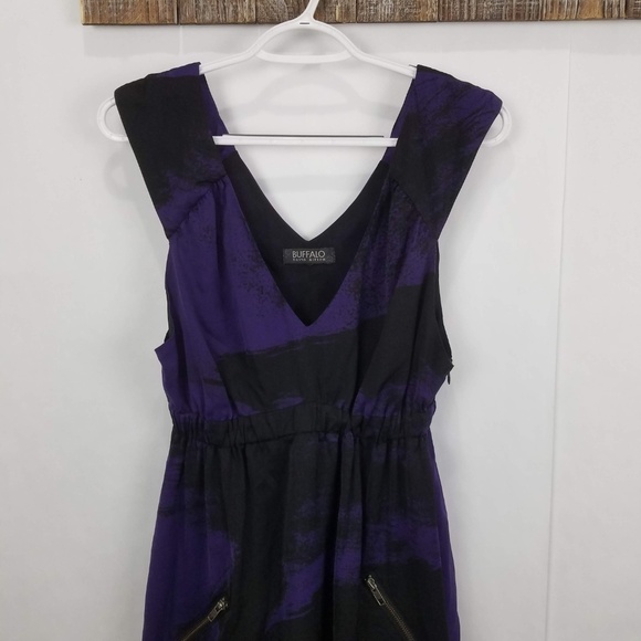 Buffalo David Bitton Purple & Black Sleeveless V-Neck Mini Dress – Size Small - Picture 2 of 6
